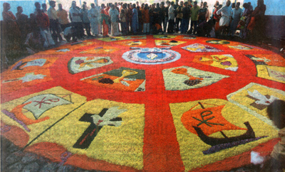 big pookkalam created at St. Francis Assisi Cathedral in connection with onam celebration